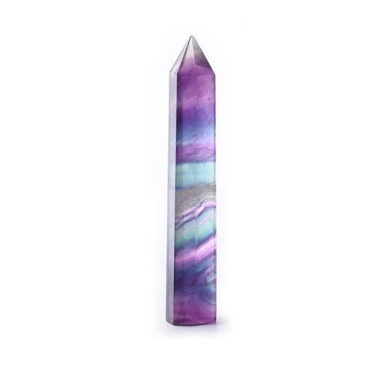 WHAL&YUNE Gemstone Wands 1PC, Rainbow Fluorite Hexagonal Wands Gemstone Tower, Natural Hand Carved Pointed Stone Fluorite Crystal for Meditation, Home Decor-3"-3.5"(8-9cm)
