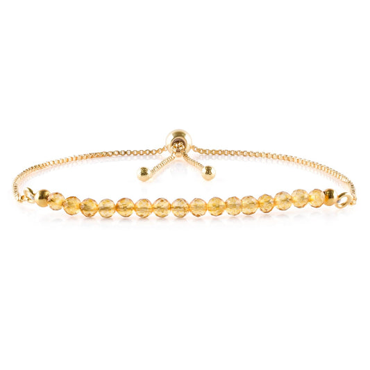 InfinityGemsArt Citrine Bracelets For Women Mother's Day, November Birthstone Jewelry, Micro Yellow Beads Beaded Stone Bolo Slider Crystals Gemstones Jewelry, 14K Gold Plated Adjustable Chain, Gift For Her