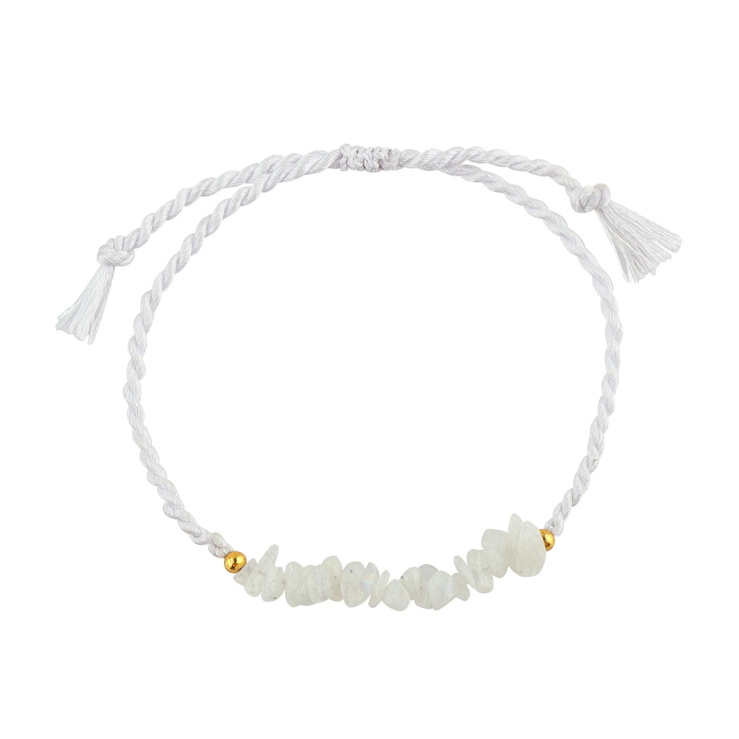 TGH Natural Moonstone Chips Braided Bracelet Resizable Hand Braid Rope Thread Protection Bracelet for Men Women Gemstone Jewelry 7 inch Gift for Her Christmas Gift (Moonstone)