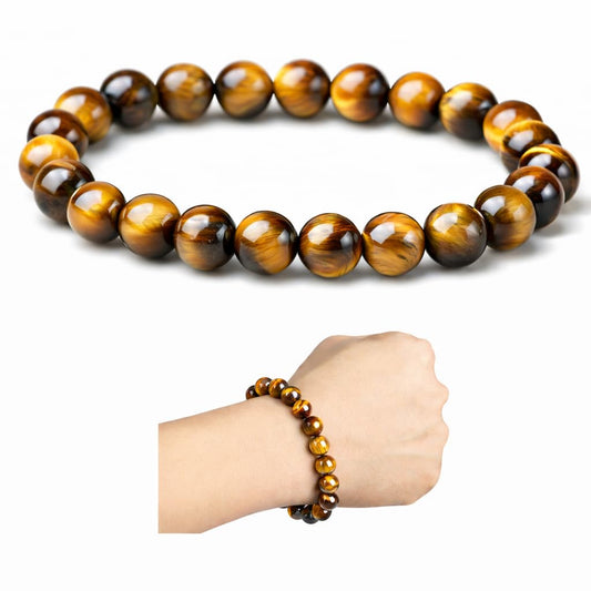 Cryhand Tigers Eye Protection Handmade Bracelet Best Present For Men Women Attract Wealth Chakra Feng Shui Stretchy Beaded Bracelets Lucky Friendship Bracelet (Tigers)