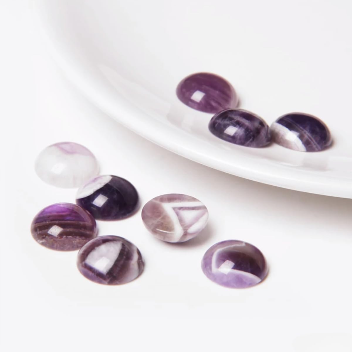 2TTFishoo 20pcs 4-12mm Amethyst Cabochon Beads, Purple, SI1 Clarity, Untreated, 51.2ct Total Weight, Loose Beads for Jewelry Making
