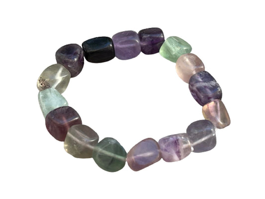 GAF TREASURES Rainbow Fluorite Crystal Nugget Bracelet, Genuine Rainbow Fluorite Tumbled Gemstone Bracelet, Healing Crystal Bracelet, Gift for Men & Women (1)