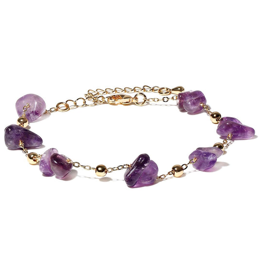 Jewever Chip Tumbled gems Bracelets for Women Copper Plated 14k Gold Chain Healing Crystals and Gemstones Bracelet Birthday Stone Gifts (Amethyst)