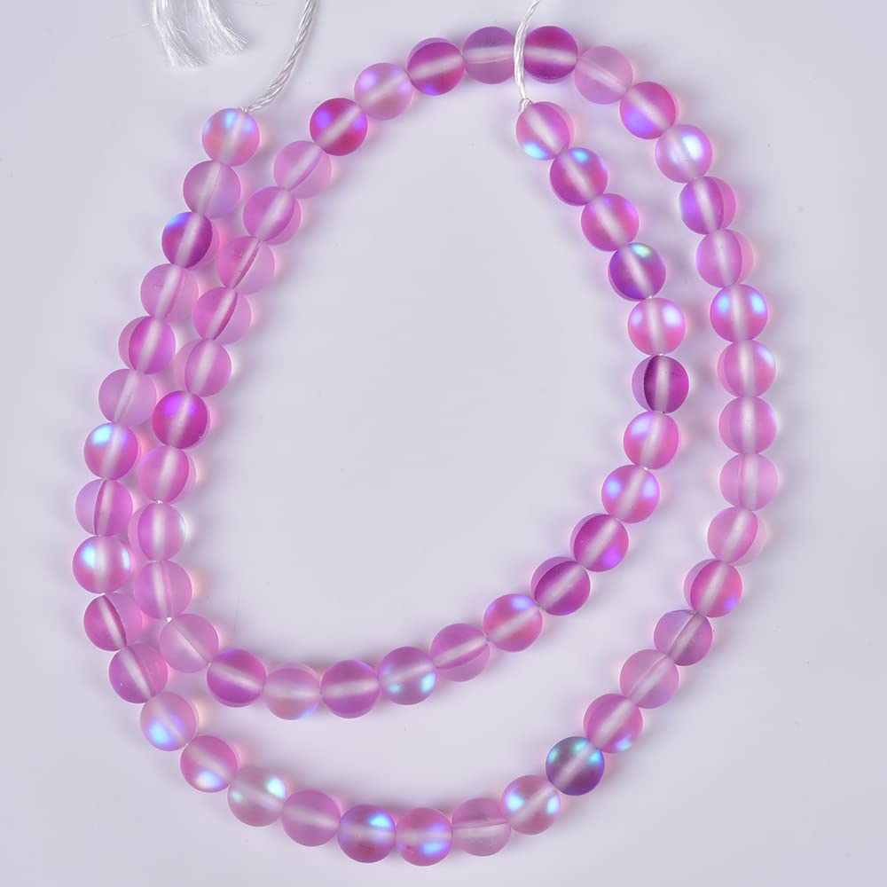Asingeloo 48PCS 8mm Natural Light Purple Mystic Aura Quartz Gemstone Frosted Matte Titanium Round Loose Spacer Beads 15 inch Full Strand Crystal Healing Power Quartz