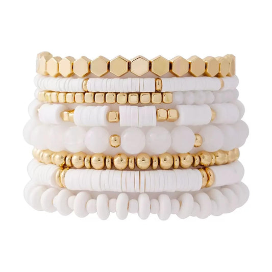 YEOSMINE Boho Heishi Clay Beaded Stretch Bracelets Stack For Women, Preppy Teens Friendship Gold Bracelets Cute Beach Surfer Accessories Bulk Set Trendy Fashion Jewelry