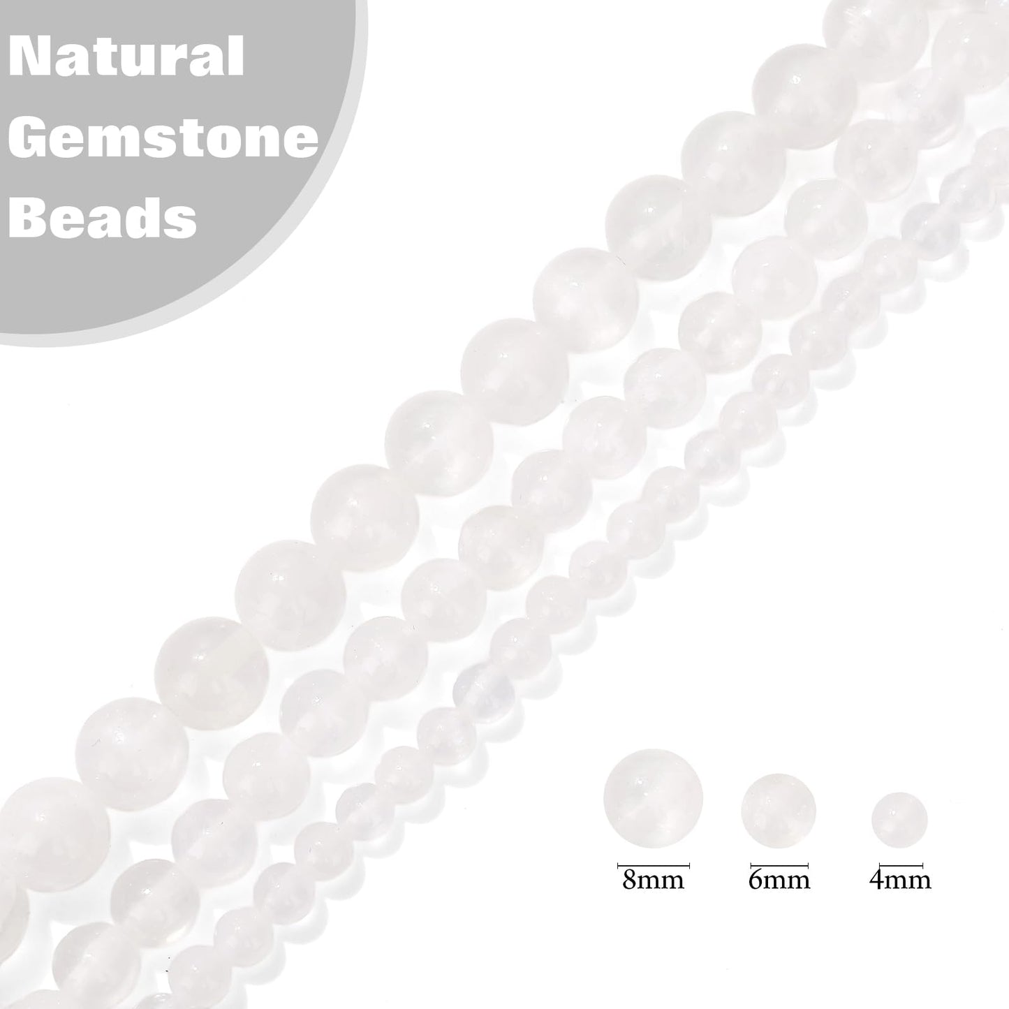 Vinswet 60pcs 6mm Selenite Natural Stone Beads Round Genuine Real Stone Beading Loose Gemstones DIY Smooth Bead for Bracelet Necklace Earrings Jewelry Making