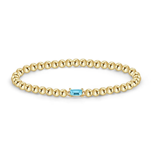 Free bird Birthstone Bracelet 14K Gold Bracelets March Aquamarine Birthstone Bracelet Handmade Stretch Beaded Bracelets Blue Gemstone Jewelry Bracelet for Women