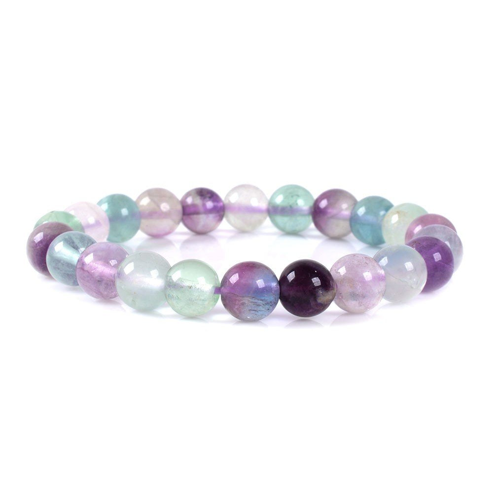 Justinstones Natural Multicolor Fluorite Gemstone 8mm Round Beads Stretch Bracelet 7 Inch Unisex