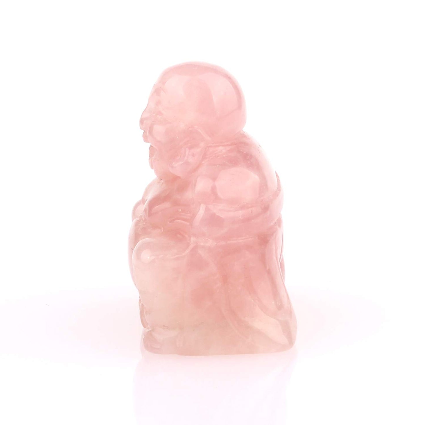 YWG Rose Quartz Healing Crystal Gemstone Carved Laughing Happy Buddha Feng Shui Figurines Wealth and Good Luck 1.5"