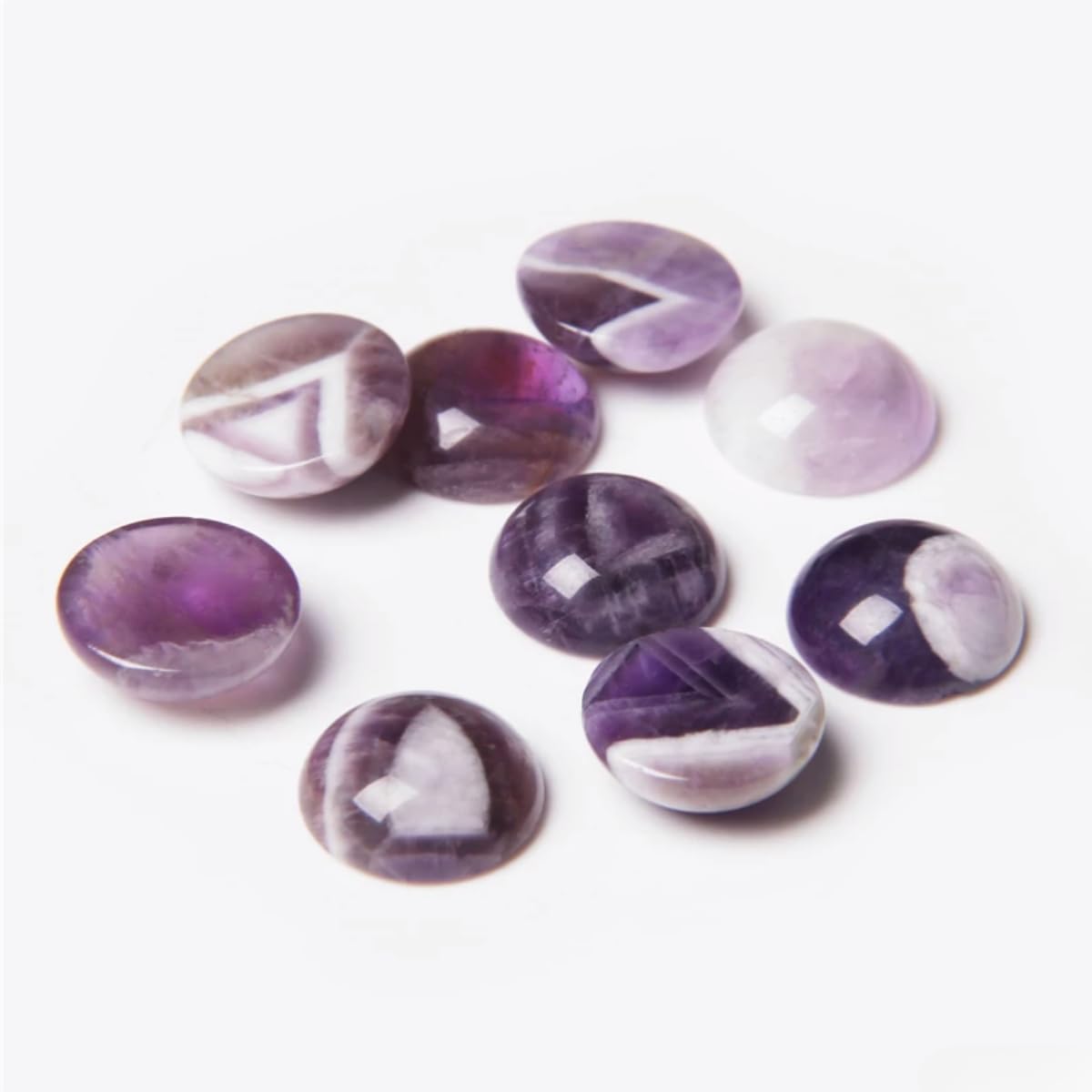 20pcs 14mm Natural Stone No Hole Amethyst Semicircle Smooth Cabochons Beads Healing Chakra Crystal Stone Bead for Jewelry Making Rings Earrings Necklace Bracelet DIY Crafts