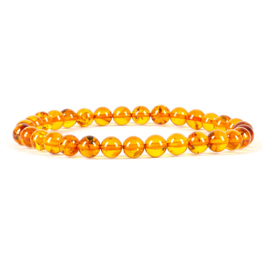 Cherry Tree Collection - Small, Medium, Large Sizes - Gemstone Beaded Bracelets For Women and Men - 6mm Round Beads (Dark Amber - Medium)