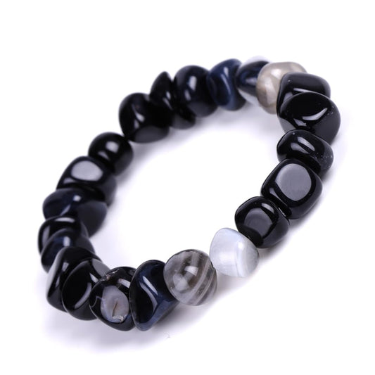 HZHRony 8mm 10mm 12mm Energy Power Crystal Chakra Reiki Healing Bracelets for Women Men 7 Inch Irregular Natural Stone Beaded Stretch Bracelet Black