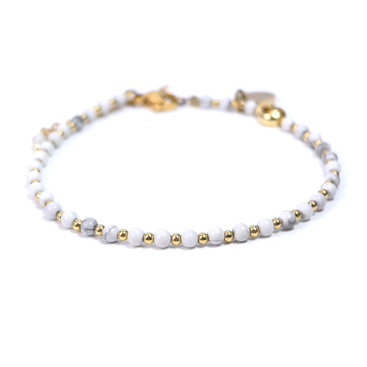Morchic 3mm White Howlite Tiny Beads Bracelet for Women, Adjustable 7.1" Dainty Handmade Energy Gem Jewelry, Birthday Gift