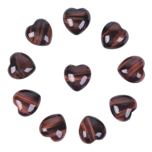 Natural Red Tiger Eye Gemstone Healing Crystal 0.8" Mini Puffy Heart Pocket Stone Iron Gift Box (Pack of 10)