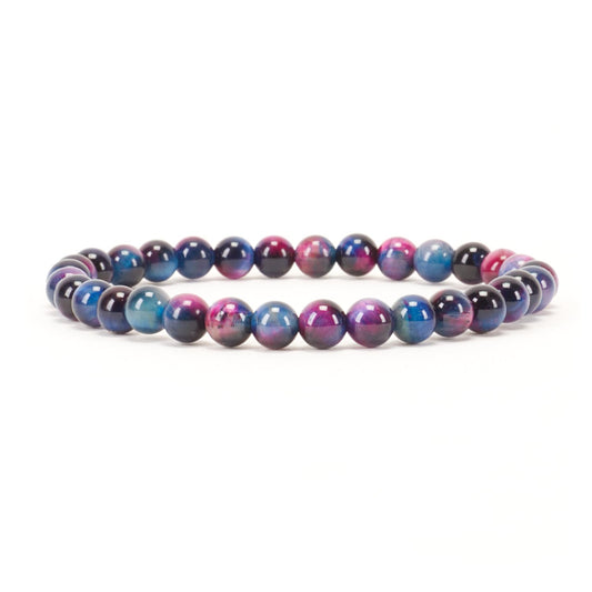 Cherry Tree Collection - Small, Medium, Large Sizes - Gemstone Beaded Bracelets For Women and Men - 6mm Round Beads (Pink and Blue Tiger's Eye - Medium)