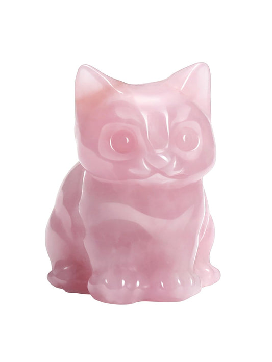 CrystalTears Rose Quartz Crystal Cat Figurine Carved Healing Crystal Gemstone Cat Lucky Cute Stone Cat Statue for Home Office Desk Meditation Decor Crystal Gifts for Women Men Cat Lover Christmas