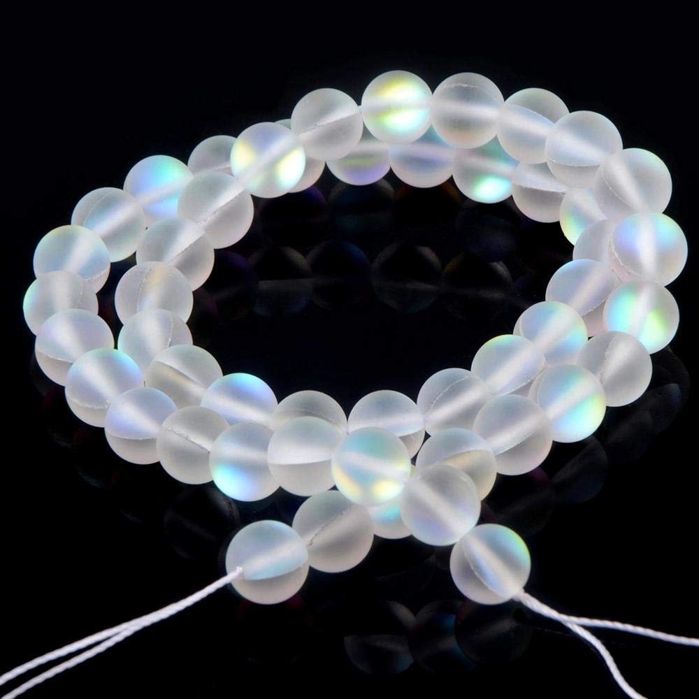 Matte Aurora Crystal Glass Beads Gemstone 10MM White Frosted Glitter Shining Mermaid Round Loose Beads Frosted Moonstone for Jewelry Making