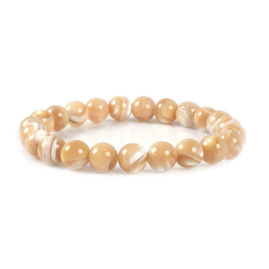 Justinstones Natural Khaki Mother Of Pearl Shell Gemstone 8mm Round Beads Stretch Bracelet 7 Inch Unisex