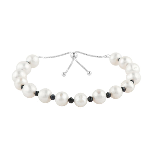 CRYSTALIS Natural Blue-Sapphire And Freshwater Pearl Beaded Bracelet, Elegant Beads Crystal, Chakra Bracelet, Healing Bracelet, Gemstone Jewelry, 925 Sterling Silver Slider 10 inch
