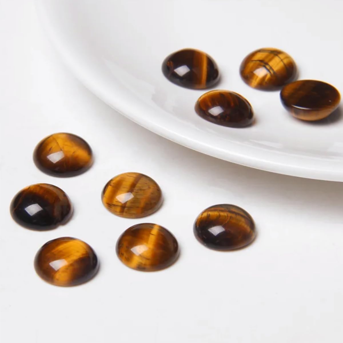 20pcs 8mm Natural Stone No Hole Tiger Eye Semicircle Smooth Cabochons Beads Healing Chakra Crystal Stone Bead for Jewelry Making Rings Earrings Necklace Bracelet DIY Crafts