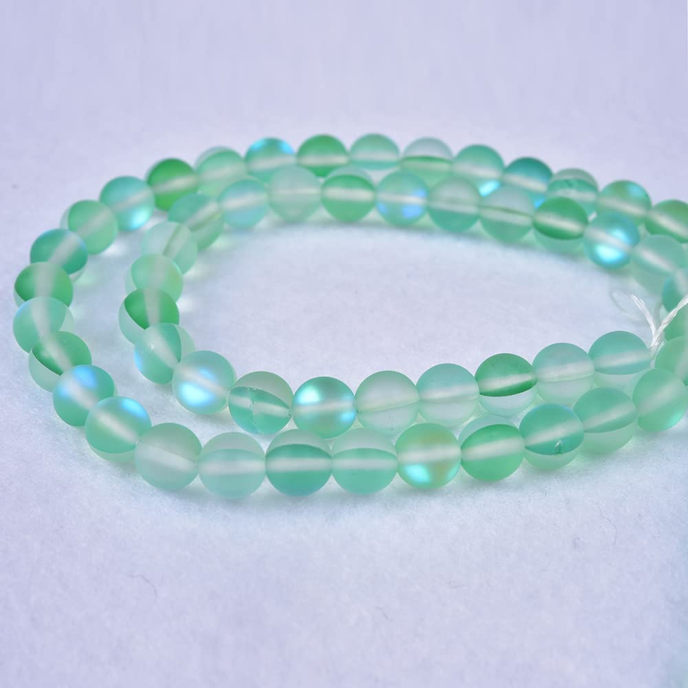 Asingeloo 60PCS 6mm Natural Green Mystic Aura Quartz Gemstone Frosted Matte Titanium Round Loose Spacer Beads 15 inch Full Strand Crystal Healing Power Quartz