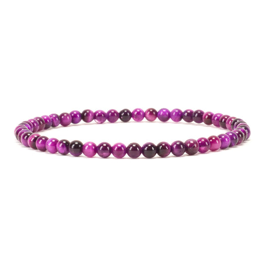 Cherry Tree Collection - Small, Medium, Large Sizes - Gemstone Beaded Bracelets For Women and Men - 4mm Round Beads (Purple Tiger's Eye, Medium)
