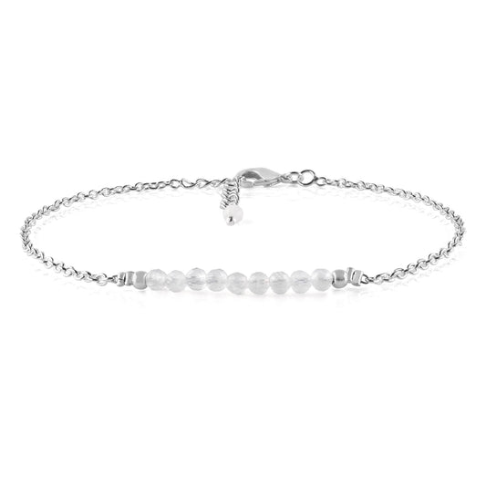 YANARA Moonstone Ankle Bracelet for Women, Natural June Birthstone Jewelry, Dainty Gemstone Beads, Handmade Anklet Silver Plated 9"+1.25" Inch Adjustable Chain, Chakra Balancing Crystals