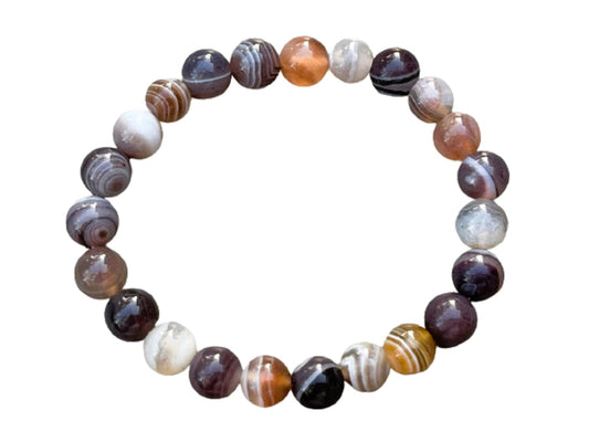 GAF TREASURES Botswana Agate Crystal Bead Bracelet 8mm, Genuine Botswana Agate Stretch Gemstone Bracelet, Healing Crystal Bracelet, Gift for Men & Women (1)