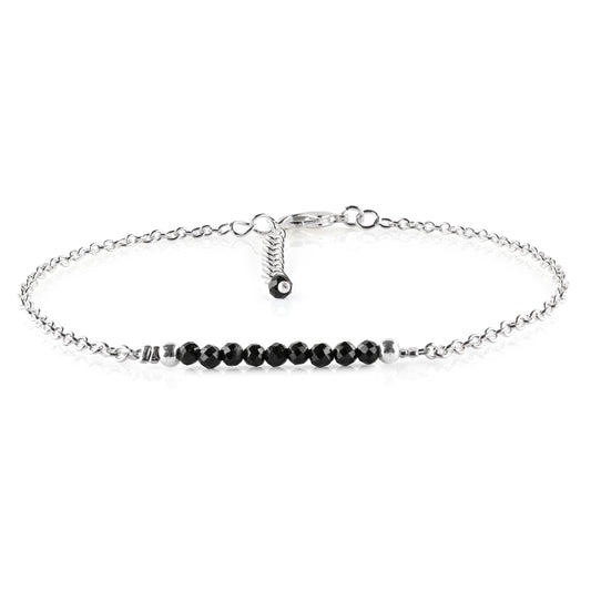 YANARA Black Tourmaline Ankle Bracelets for Women, October Birthstone Jewelry, Natural Gemstone Beads, Handmade Dainty Stone Anklet 9"+1.25" inch Chakra Energy Crystals, Silver Plated Chain