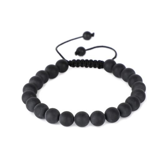 AD Beads Natural 8mm Gemstone Bracelets Healing Power Crystal Macrame Adjustable 7-9 Inch (Matte Black Onyx)