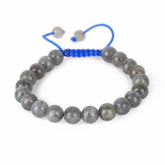 AD Beads Natural 8mm Gemstone Bracelets Healing Power Crystal Macrame Adjustable 7-9 Inch (Labradorite)