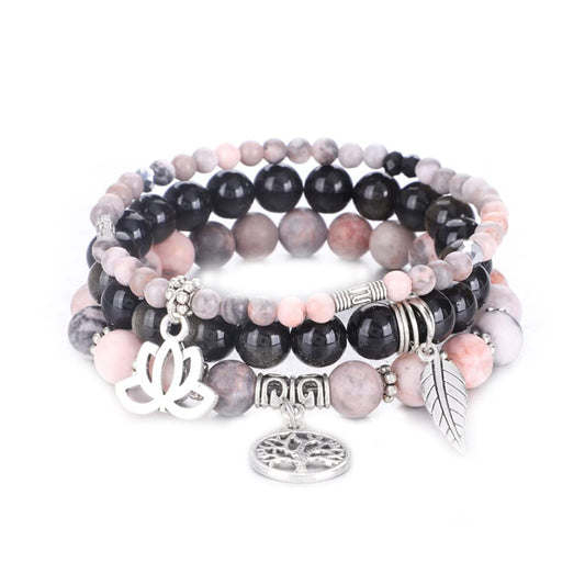 UEUC Tree of Life Yoga Healing Stone Bracelets, Multilayer Lotus Chakra Stone Reiki Bracelet Sets, Anxiety Crystal Natural Stone,for Women Stress Relief(#131)
