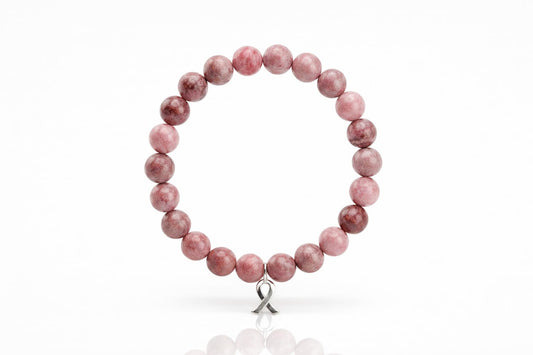BEMELO Pink Hope Jasper Bracelet – Natural Pink Zebra Jasper Beaded Bracelet with Ribbon Charm, Inspirational Strength & Support Jewelry, Meaningful Handmade Gift for Women