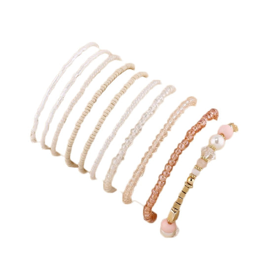 COLORFUL BLING Women Multilayer Temperament Imitated Pearl Stackable Strand Bracelets Beaded Seed Heart Rhinestone Crystal Stretch Bracelet Wedding Wrist Jewelry-pink