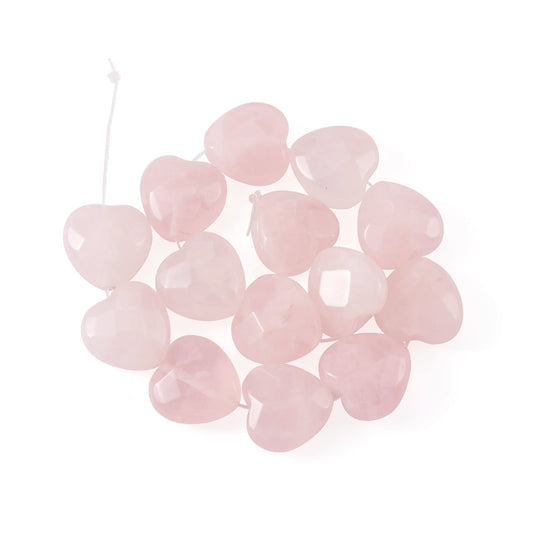 Fashewelry 14pcs Heart Natural Rose Quartz Stone Beads 15mm Faceted Tumbled Chakra Gemstone Pink Crystal Healing Beads for Valentines Day Earring Bracelet Necklace Jewelry Making