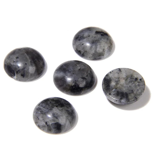 20pcs 14mm Natural Stone No Hole Black Labradorite Semicircle Smooth Cabochons Beads Healing Chakra Crystal Stone Bead for Jewelry Making Rings Earrings Necklace Bracelet DIY Crafts