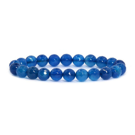 Justinstones Faceted Blue Agate Gemstone 8mm Round Beads Stretch Bracelet 7 Inch Unisex