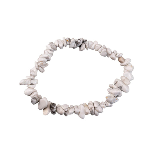 Natural Gemstone Bracelets, Chakra Crystal Healing Chip Stretch Bracelets, Gemstone Polished Irregular Crystals, Crystal Irregular Chips Beads Stretch Bracelets (White Howlite)