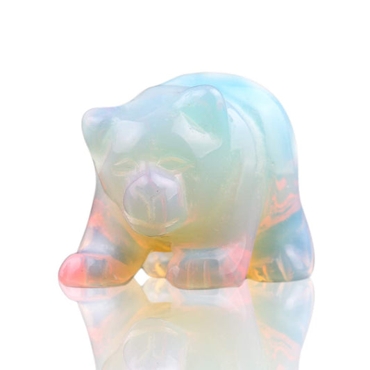 Natural 1.5inches Opalite Opal Bear Beads Semi Stone Carved Statue Chakra Healing Reiki Crafts (Opalite)
