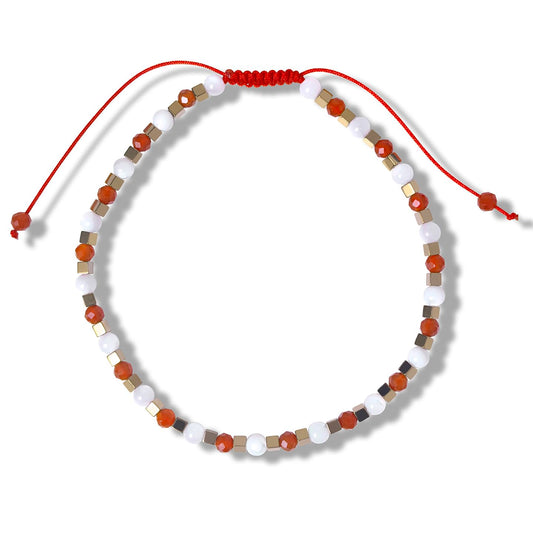 BEADSENER Red Carnelian Adjustable Charming Bracelet for Women, 3mm Natural Shell Gemstone Hematite Stone Beads, Pull String Slider Metal Free Design Waterproof, Gift for Her Daily Wear