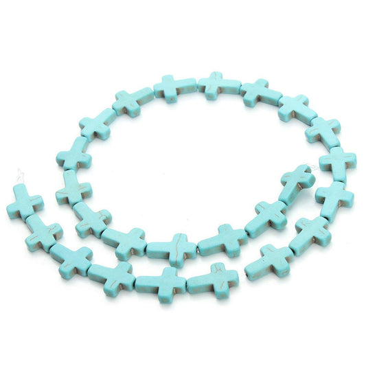 HAAMIIQII 12x16mm Blue Turquoise Cross Beads Loose Gemstone Beads for Jewelry Making Strand 15 Inch (24pcs)