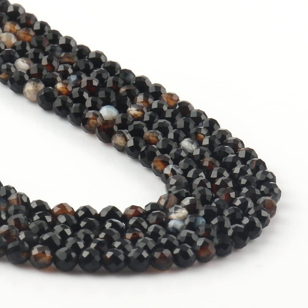 Song Xi 180pcs 2mm Natural Black Striped Agate Gemstone Beads Faceted Round Loose Stone Beads for Jewelry Making