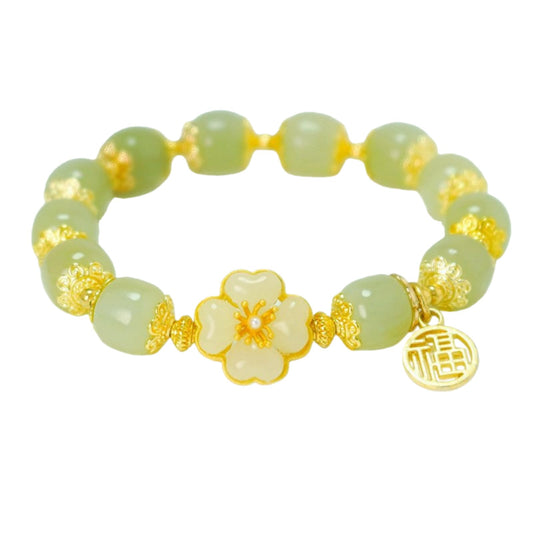 Bestleey Synthetic Agate Lucky Bracelet for Women & Men Vintage Sugar Cube Lotus Pod Bracelet Exquisite Floral Faux Jade Beaded Bracelet Birthday Valentine's Day Party Jewelry Accessories (Green1)