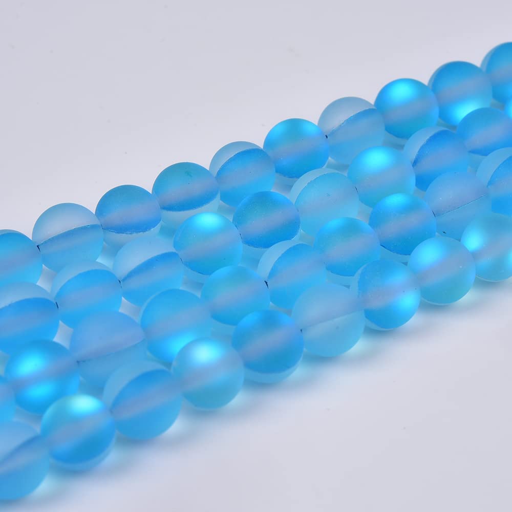 Asingeloo 38PCS 10mm Natural Sky Blue Mystic Aura Quartz Gemstone Beads Frosted Matte Titanium Round Loose Spacer Beads 15 inch Full Strand Crystal Healing Power Quartz