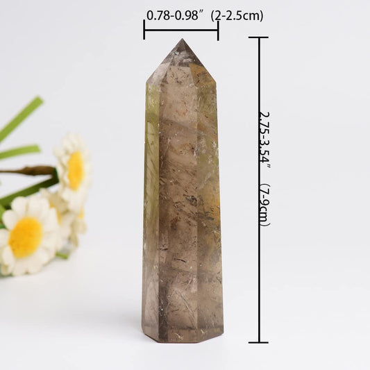WUYOUSHI 1PCS Smoky Quartz Natural Crystal Towers2.75-3.54" Healing Crystal Wand 6 Faceted Chakra Reiki Meditation Therapy
