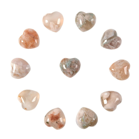 Natural Sakura Agate Gemstone Healing Crystal 0.8" Mini Puffy Heart Pocket Stone Iron Gift Box (Pack of 10)