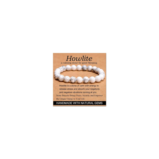 CHELYQST Howlite Bracelet - Stone of Good Sleeping,Stretch Natural Stone Crystal Beads Jewelry Gifts for Women Men Unisex Adult,8mm