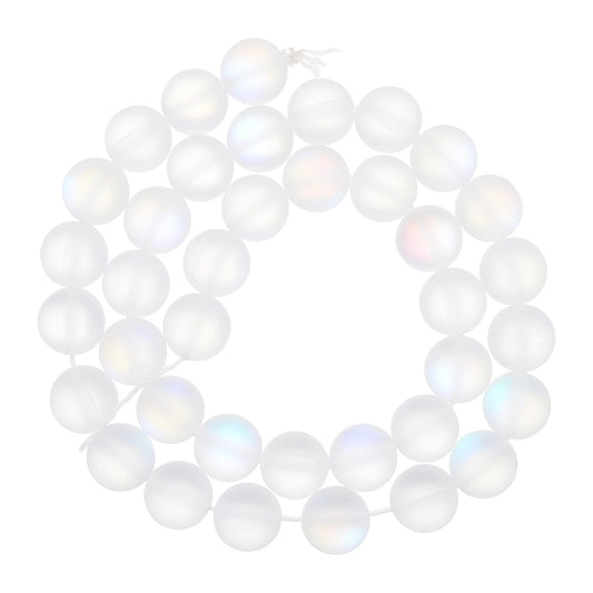 uxcell Matte Crystal Glass Beads 10mm Synthetic Frosted Shining Semi-Precious Round Loose Beads Synthetic Moonstone for Jewelry Making DIY Bracelet, White