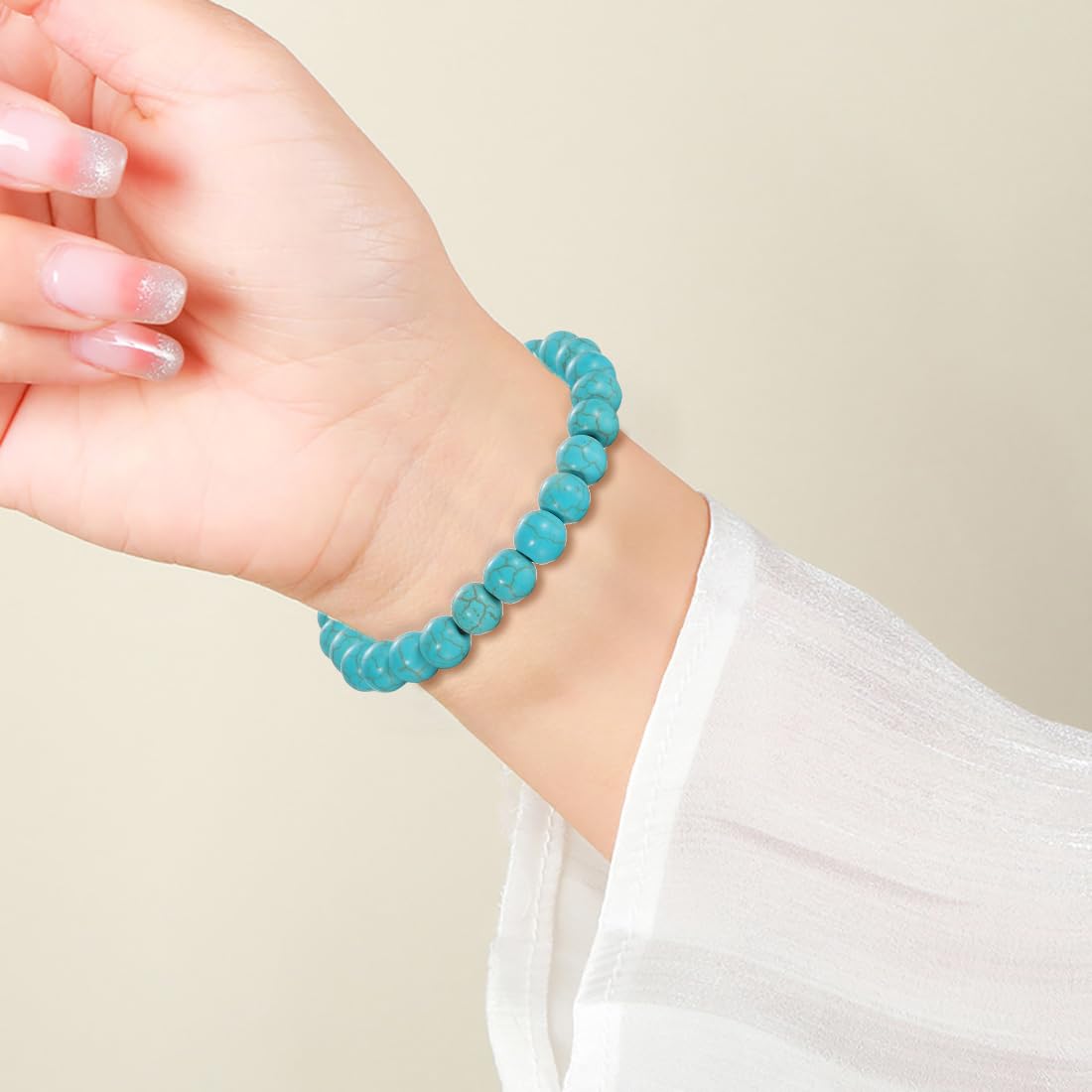 Udolfly Womens Crystal Beaded Bracelets for Women Men Protective Energy Bracelet Natural Gemstone Bead Bracelet 6mm Turquoise