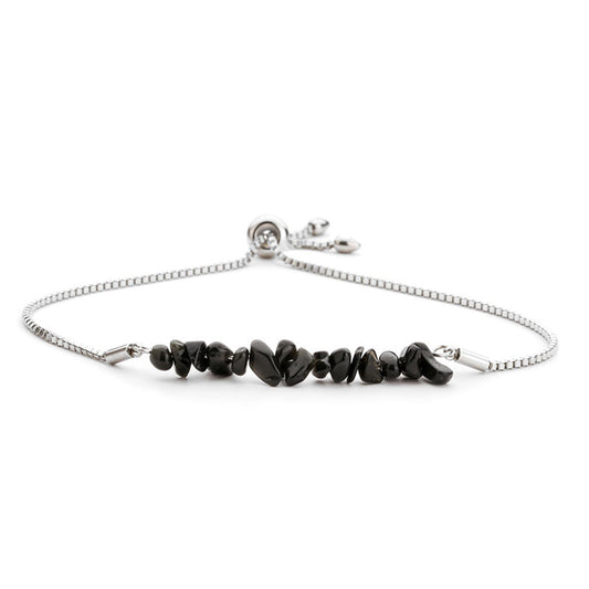 Natural Black Tourmaline Bracelet - Authentic Black Tourmaline Link Chain, Stone Bracelet Healing Protection Energy Chakra Yoga Crystal Jewelry Gift for Women (Style2)